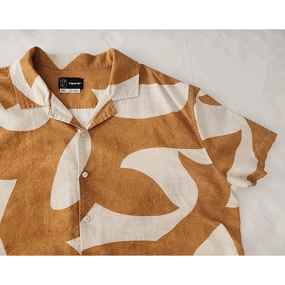 Original Use Men's 2XL 55% Linen/45% Cotton Abstract Pattern Short Sleeve Shirt